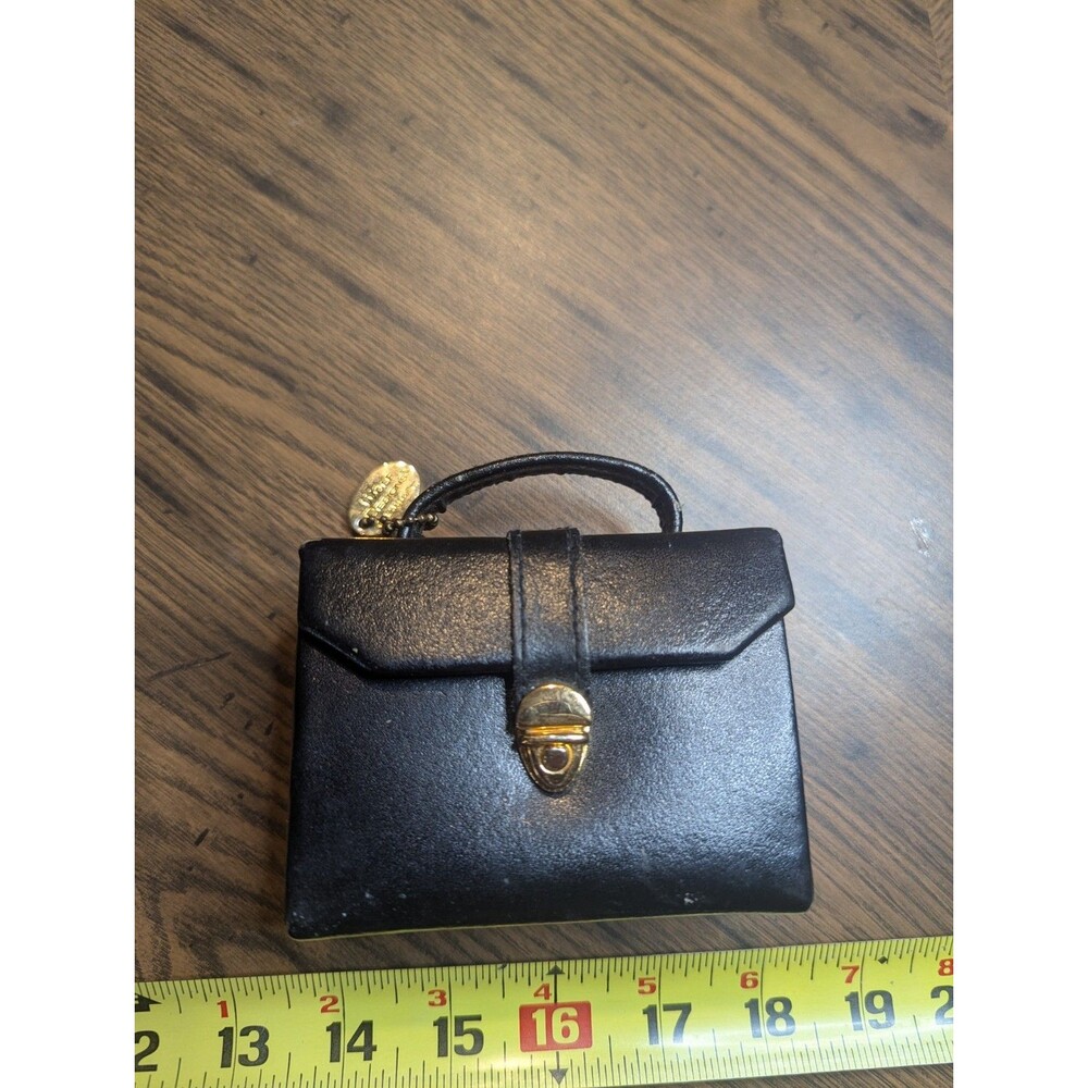 Wolf Designs Black Genuine Leather Mini Travel Jewelry Box Case Handle